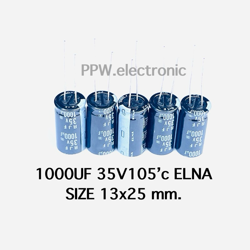 (5ตัว) 1000UF 35V Size 13x25mm. 105’c 1000ไมโคร 35โวลท์ คาปาซิเตอร์ capacitor