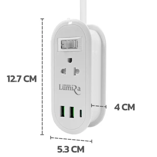 Lumira ปลั๊กม้วนพกพา รุ่น LS-024/2U สายยาว 1.2 ม. 2 ช่องไฟ 2USB 1USB-C เก็บสายได้ มอก.