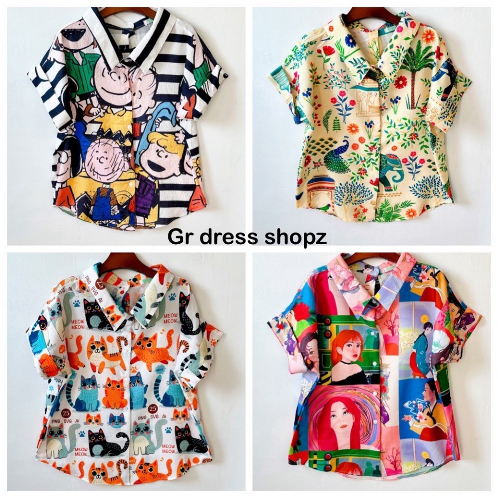 ป้าย Princess เสื้อเชิ้ตผ้าบับเบิ้ลพิมพ์ลายแขนเบิ้ล อก 42 นิ้ว ยาว 22 นิ้ว