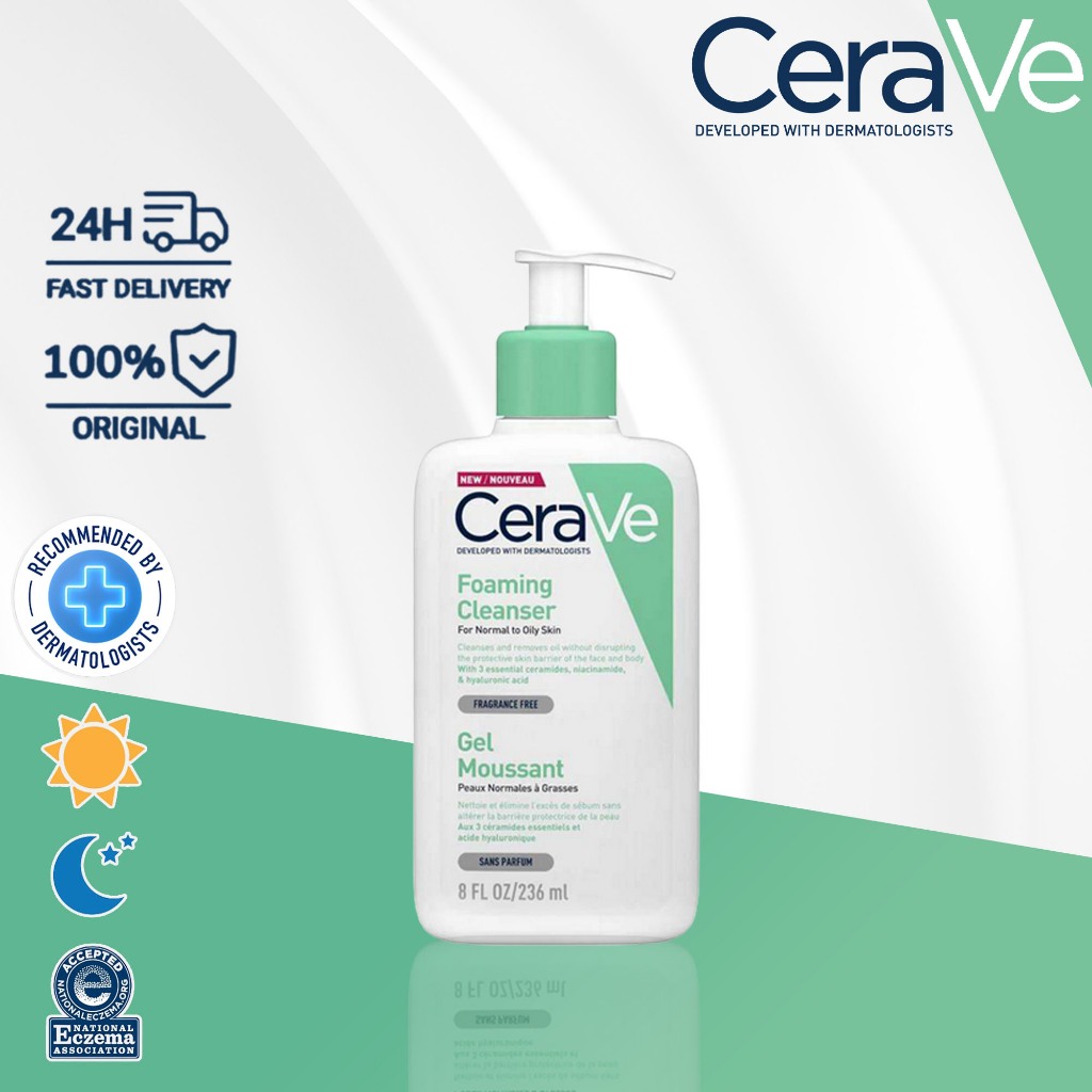 CERAVE Foaming Cleanser โฟมทำความสะอาดผิวหน้าและผิวกายสำหรับผิวมัน 236ml