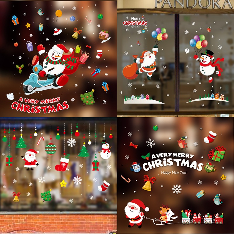 🎄พร้อมส่ง🎄 สติกเกอร์คริสต์มาส 2แผ่น / ม้วน รูปแบบคริสต์มาส สติ๊กเกอร์กันน้ำ สำหรับติดตกแต่งกระจกหน้าต่าง Christmas