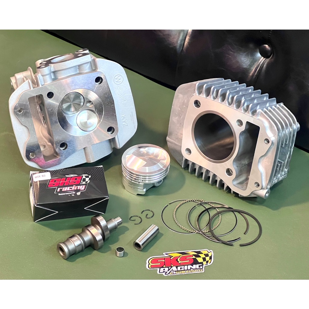 เสื้อลูกฝาสูบเวฟ125i ปลาวาฬ-LED 59 mm. เเคมแต่ง SKS RACING ลูกสูบทรงฟอร์จหลบวาล์ว พร้อมฝาสูบ