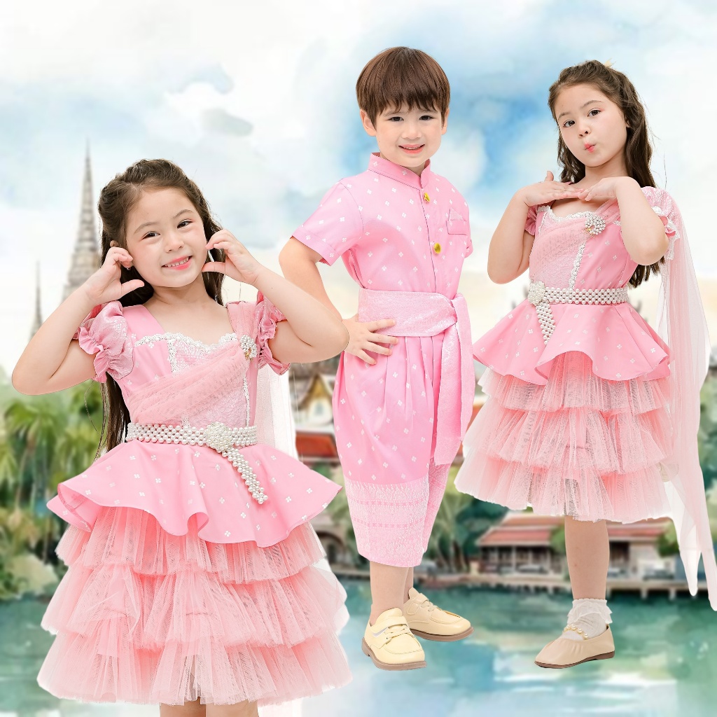 ชุดไทยเด็ก ชุดไทยประยุกต์ ชุดไทยครอบครัว เดรสชุดไทยสุดน่ารัก อรุณพราว ชุดไทยถือป้าย ชุดไทยไปโรงเรียน