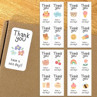 สติ๊กเกอร์ขอบคุณ 3*6ซม 100ดวงติดแก้ว ถุง ติดกล่อง สี่เหลี่ยมผืนผ้า sticker thankyou S31