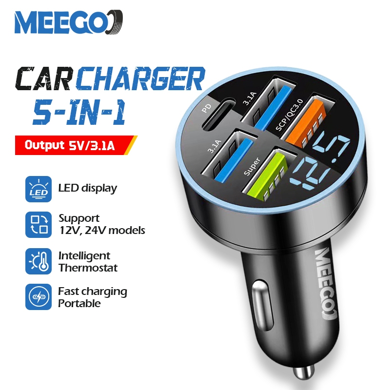MeeGoo หัวชาร์จเร็วในรถ ที่ชาร์จในรถ ความเร็วในการชาร์จเร็ว พอร์ตหลายพอร์ตสำหรับการชาร์จ เข้ากันได้กับอุปกรณ์ต่างๆ ที่ชา