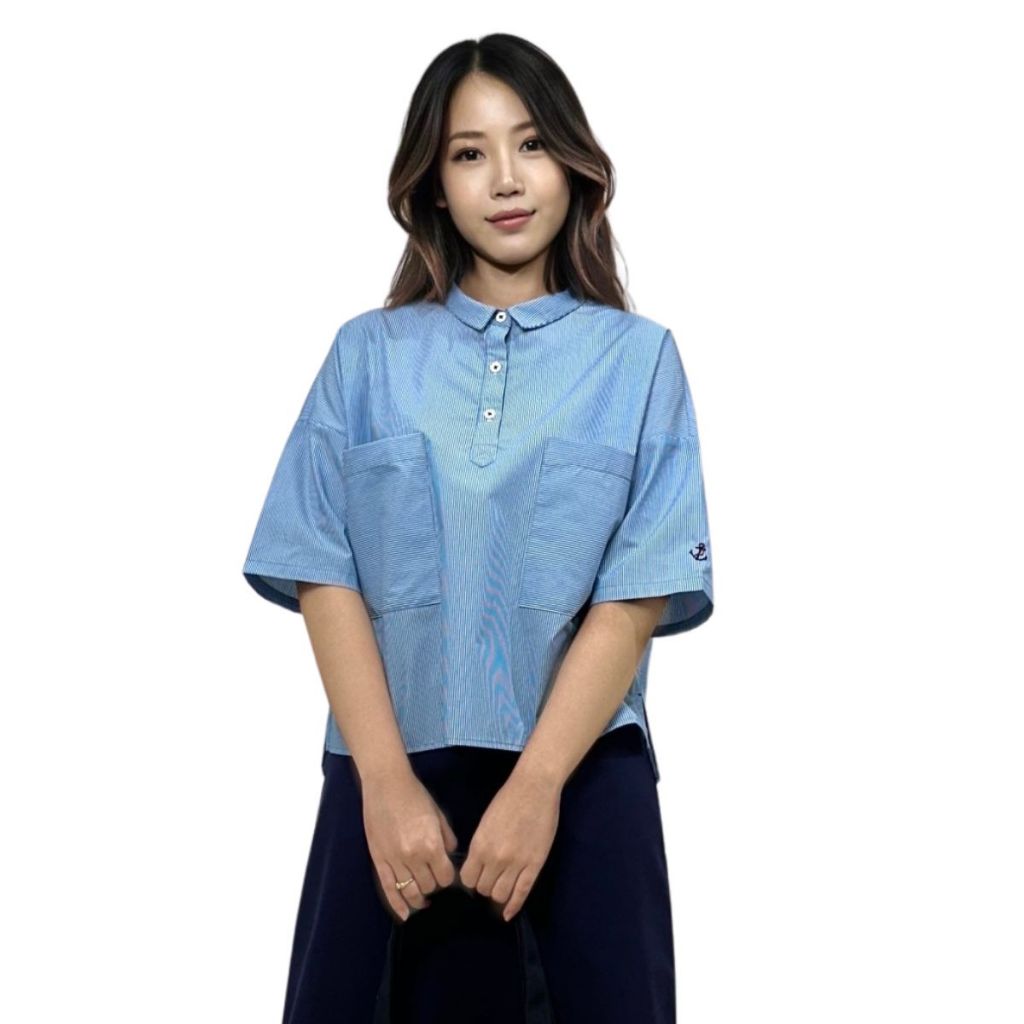 PORTLAND เสื้อเชิ้ต ปักแขนเสื้อ สีฟ้า / Boxy Short Sleeves Shirt (Blue)