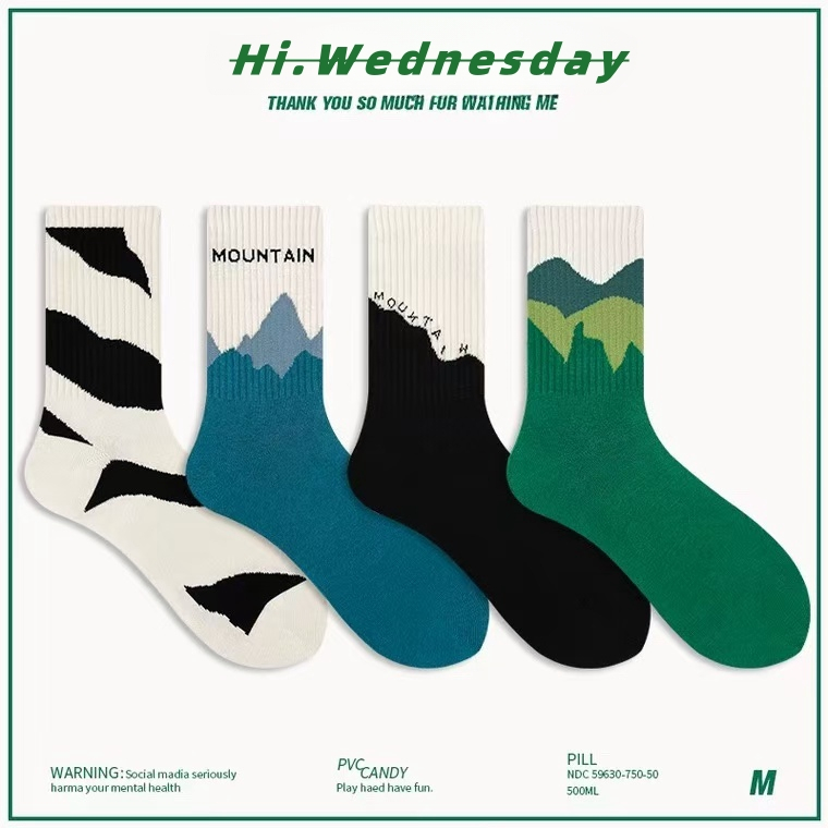 (ได้รับ 2-3 วัน) จัดส่งจากประเทศไทย~ถุงเท้าข้อสูงน่อง ถุงเท้าผ้าฝ้ายลายอสมมาตร ซ้ายและขวา สไตล์เดียวกันสำหรับผู้ชายแล