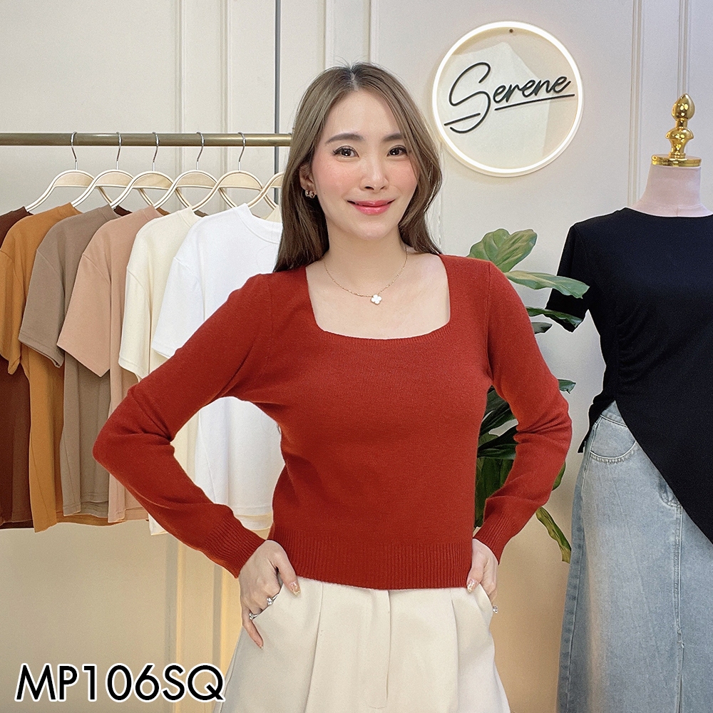 Serene's Choice เสื้อคอเหลี่ยมแขนยาว ผ้าไหมพรม Long Sleeve Knitted Square Neck Shirt