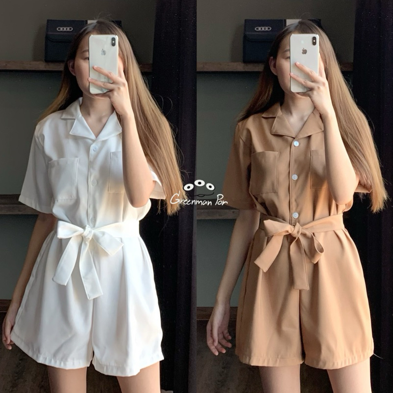 Zoo Zoo Jumpsuit - จั๊มสูทแคมป์ปิ้งขาสั้น แถมเข็มขัด