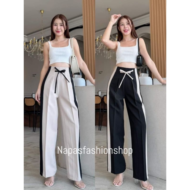 (S-XL)กระบอกซิปหลังผ้าไอด้าทูโทน ดีเทลแต่งโบว์ผูกหน้า ทรงสวย ดีเทลน่ารัก