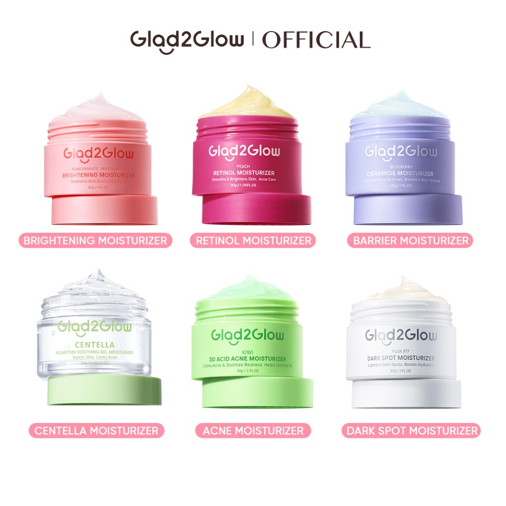 【รวมเซ็ตครีมบำรุงผิวหน้า】 Glad2Glow บรรเทาสิว/เพิ่มความสว่าง/ดูแลผิว/ทำให้จุดด่างดำจางลง/เรตินอล/ครีมกำจัดสิว