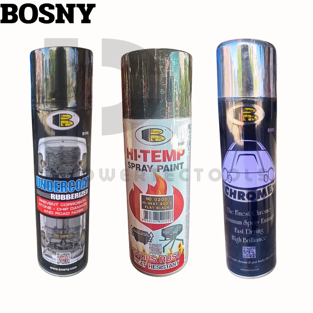 BOSNY สเปรย์อันเดอร์โคทสีดำ พ่นกันสนิมสเปรย์ฉีดใต้ท้องรถ UNDERCOAT / Hi-Temp สเปรย์กันความร้อน / Chrome สเปรย์โครเมียม