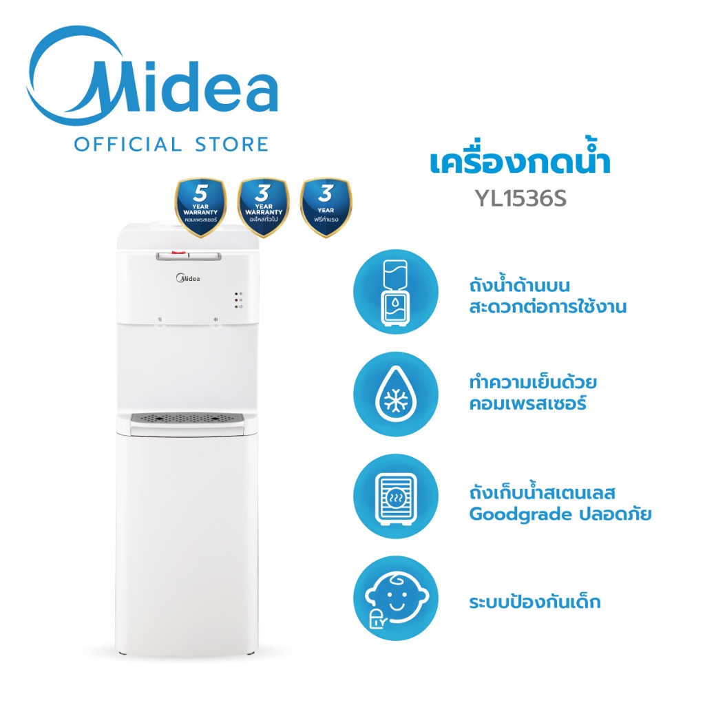 (ส่งฟรีทั่วไทย)Mideaตู้ทำน้ำร้อน-น้ำเย็นไมเดีย2อุณหภูมิ(Water Dispenser)รุ่นYL1536S*รับประกันสินค้า3