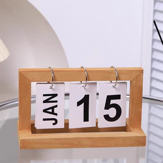 ปฏิทินหมุนหน้ากระดาษ ทำจากไม้ ตกแต่งโต๊ะ Wooden Calendar ปฎิทินตั้งโต๊ะ ของแต่งห้องสไตล์มินิมอล E71