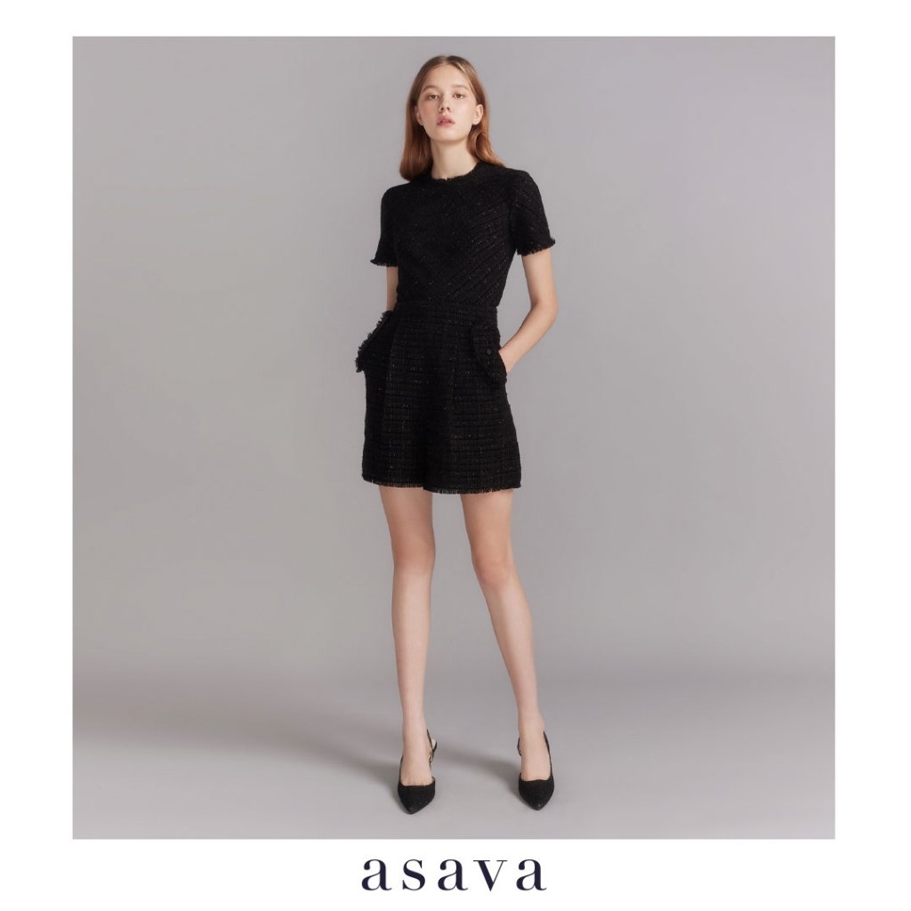 [asava aw23] Elinda Tweed Shorts กางเกงผู้หญิง ขาสั้น เอวปืน กระเป๋าข้าง แต่งดีเทลชายรุ่ยและกระเป๋ารุ่ย ซิปหลัง