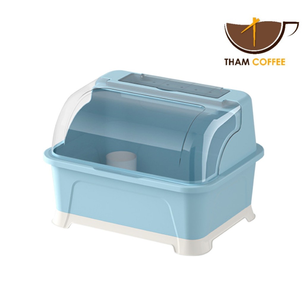 ที่คว่ำจานมีฝาปิด ชั้นคว่ำจาน ที่เก็บจานมีฝาปิด dish rack มีถาดระบายน้ำในตัว พร้อมฝาปิดกันฝุ่น กันแมลง thamcoffee