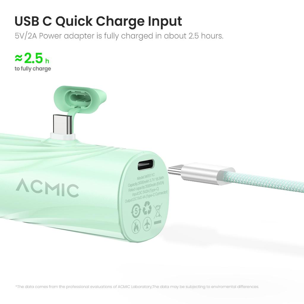 ACMIC Powerbank 5000mAh AP05-C 06 / AP05-L 06 พาวเวอร์แบงค์มินิ ไม่ต้องใช้สาย Type-C/Lightning รับประกัน 2 ปี