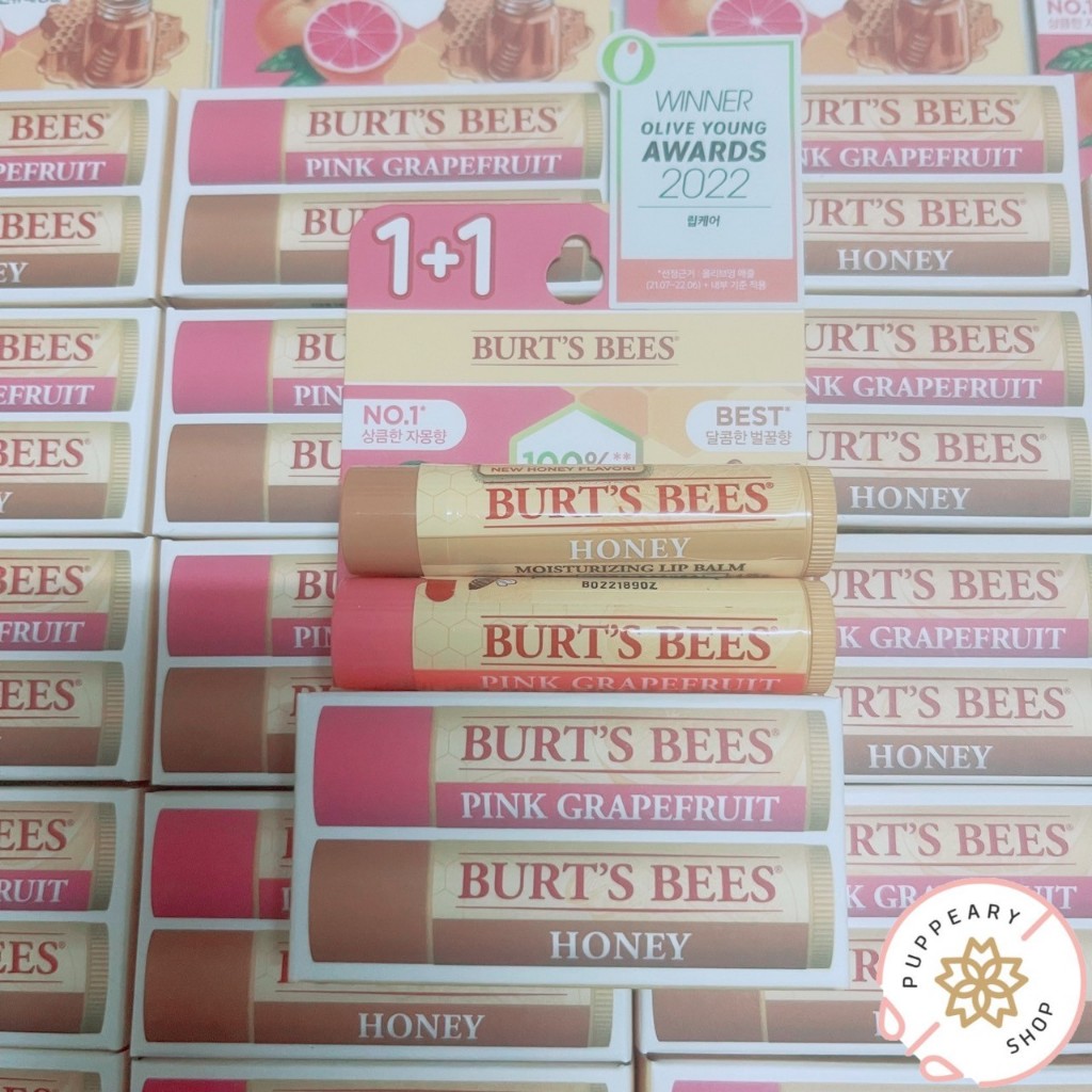 ( แท้/พร้อมส่ง 1แถม1 ) BURT'S BEES REFRESHING LIP BALM 4.25g PINK GRAPEFRUIT + HONEY จากโอลีฟยังเกาหลี