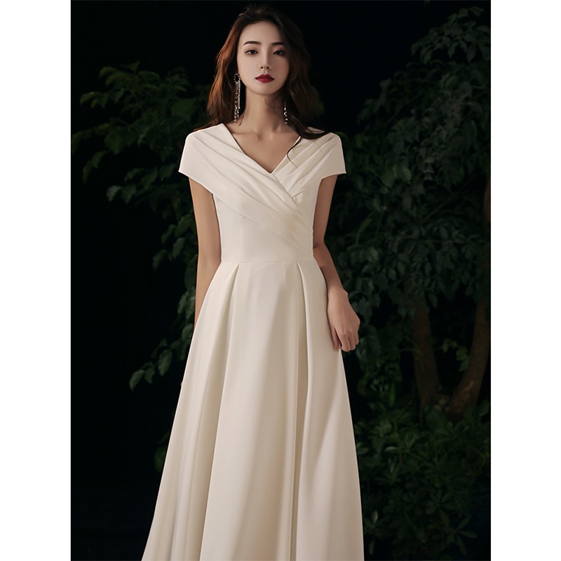 (Dress5-239)พร้อมส่ง Wedding Dress  เดรสแต่งงาน คอวี Korea Style เดรสมีแขน ถ่ายพรีเวดดิ้ง เดรสขาว - รูปที่ 4