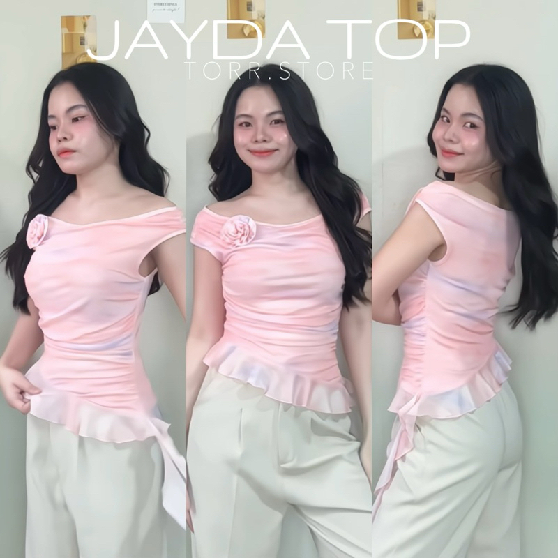 TORR.STORE Jayda Top | เสื้อท็อปผ้าตาข่ายพิมพ์ลาย มีซับในทั้งตัว แต่งดอกไม้ ชายระบายกรุยกราย
