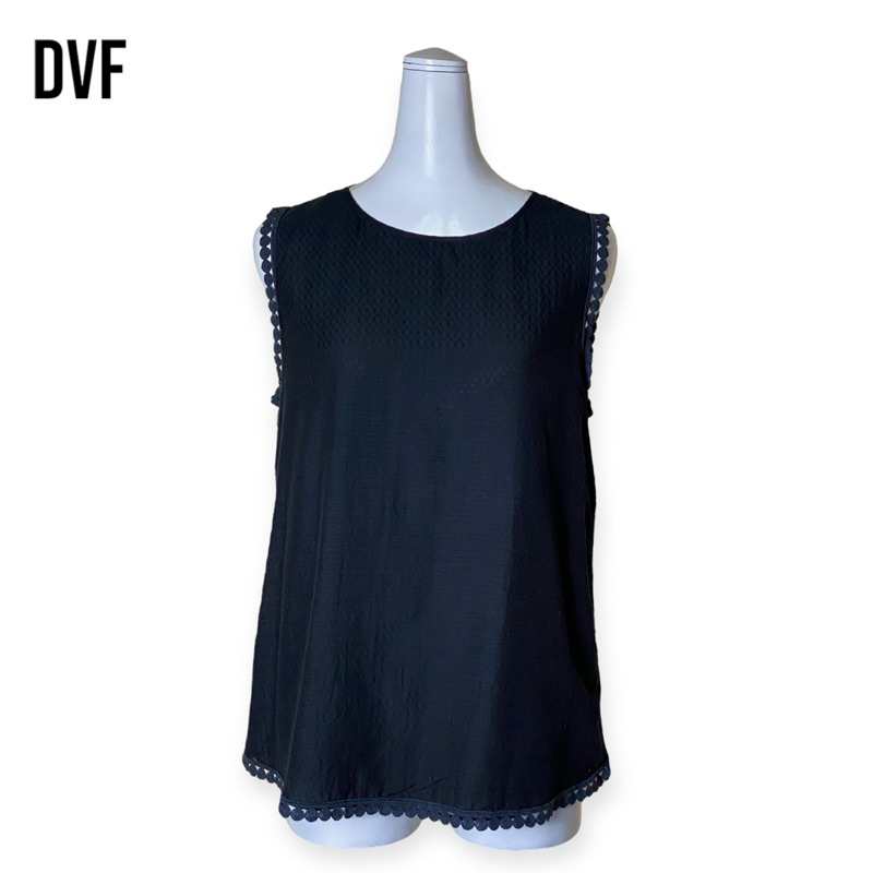 DVF เสื้อแขนกุดสีดำผ้าคอตตอลผสมผ้าไหม