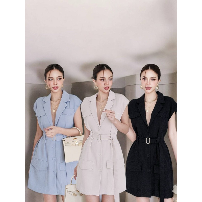 Tag#cottoncandy เดรสสวยๆสไตล์เบลเซอร์​ รุ่นนี้งานคัตติ้งสวยเย็บซับในเกรดขึ้นห้าง​ คุณภาพหลักพัน​ ป อก40"เอว​25-34 สก40