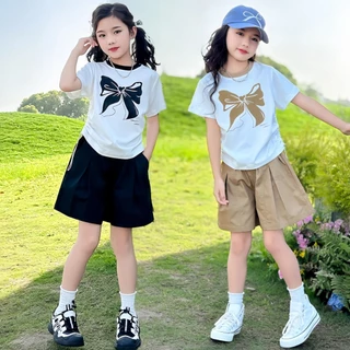 Beryl kids🌸ชุดแฟชั่นเด็กผู้หญิง🎀ชุดลําลองสองชิ้นฤดูร้อน กางเกงขาสั้นแขนสั้นเด็กสาว พิมพ์ลายน่ารัก สไตล์เกาหลี