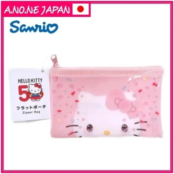 Sanrio Hello Kitty 50th Anniversary Flat Vinyl Mini Pouch 12 ×7.5 cm [38965 K/T The Future in Our Eyes] Zipper Coin Cases Accessories Bag ซานริโอ คิตตี้