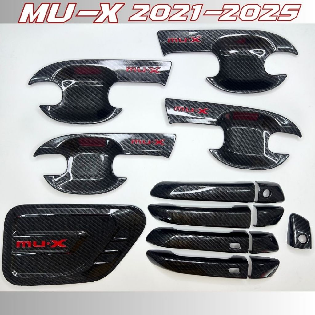 ชุดแต่ง MU-X มิวเอ็กซ์ ปี2021-2025 ลายเคฟล่าโลโก้แดงJ เบ้าประตู ครอบมือจับ ครอบฝาถัง J