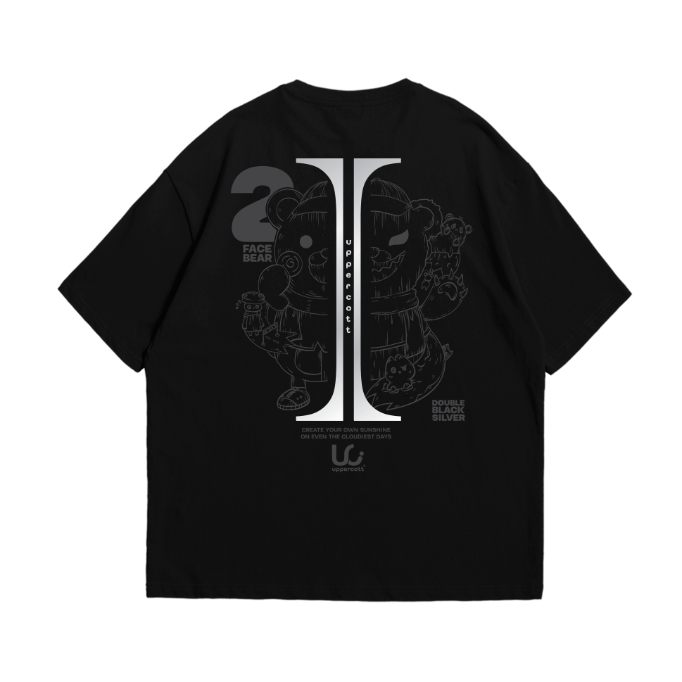 Uppercott Double Black Silver UC19 เสื้อยืดทรงโอเวอร์ไซส์ เนื้อผ้าพรีเมี่ยม คอตตอน 100% USA หนานุ่ม