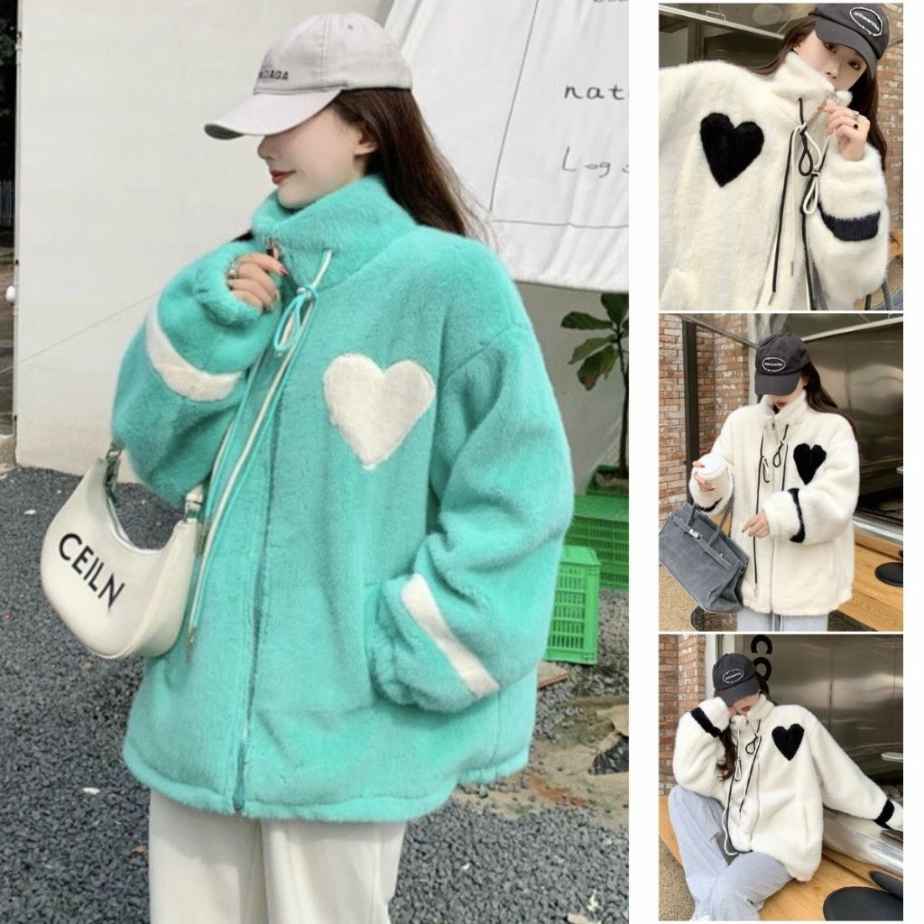 B1725 🔥พร้อมส่ง🔥 ส่งไว ทันใจ ร้านคนไทยค่ะ ❤️ Jacket ขนแกะเทียม นุ่มนิ่มน่าร๊ากก ทรงคอสูงกันหนาวได้ดี