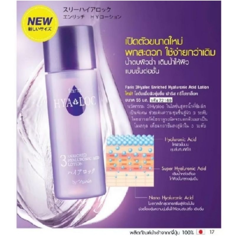 โลชั่นเพื่อผิวชุ่มชื่น ฟาริส ทรี ไฮยาล็อค เอ็นริชท์ ไฮยาลูโรนิค แอซิด โลชั่น ขนาด 55 มล. ของแท้ ราคาพิเศษ