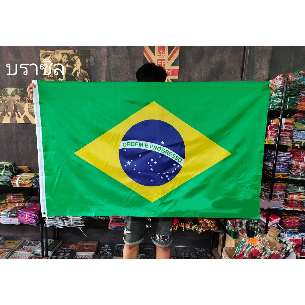 ใบกำกับภาษี โปรส่งฟรี> ธงชาติ บราซิล Brazil Flag 4 Size พร้อมส่งร้านคนไทย