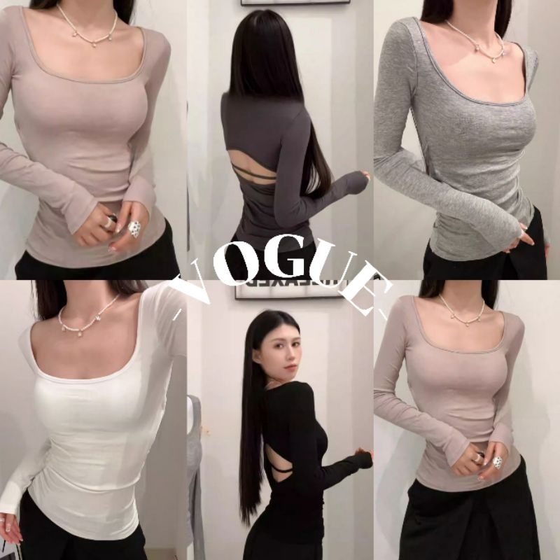 Vogue พร้อมส่ง แขนยาวคอยูรัดรูป เบาะ สีทึบ ทันสมัยและเซ็กซี่ (FYA088)