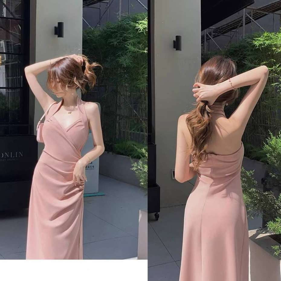 เดรสสายเดี่ยว สีชมพู ไปทะเล รัดรูป เกาะอก แขนกุด เปิดหลัง แฟชั่น ออกงานสาวอวบ ชุดราตรีชุดเดรสยาว เสื้อผ้าแฟชั่นผู้หญิง - รูปที่ 2