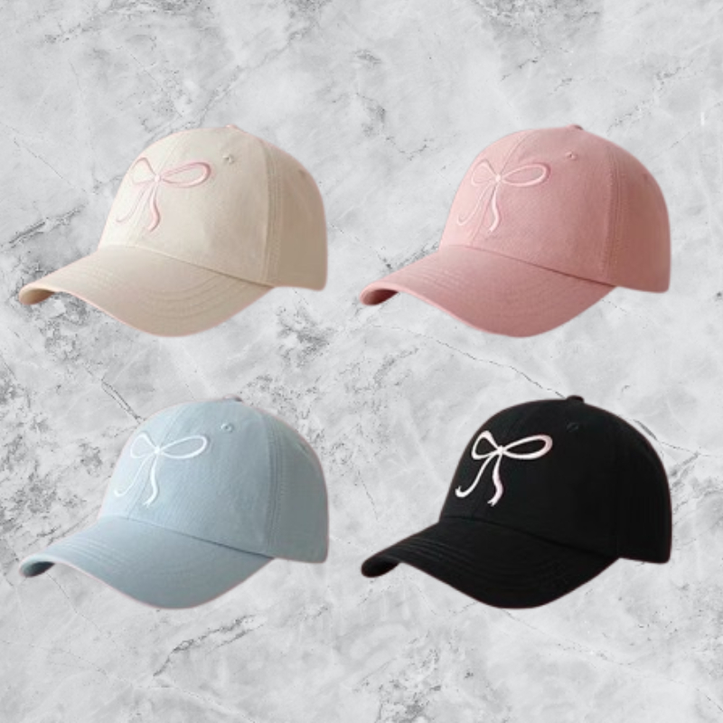 หมวกแก็ป (ปักโบว์) หมวกเบสบอล แฟชั่นเกาหลี cotton cap หมวกเดินป่า