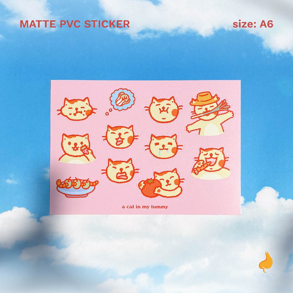 Sticker สติ๊กเกอร์ PVC ผิวด้าน - Enjoy eating | a cat in my tummy
