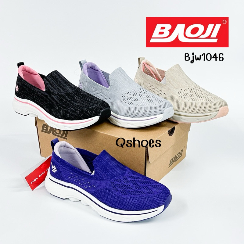 Baoji สลิปออน เบาสบายเท้า BJW1046 สวมใส่ง่าย มีไซส 37-41 มี 4 สีพร้อมส่ง ครีม ม่วง เทา ดำ