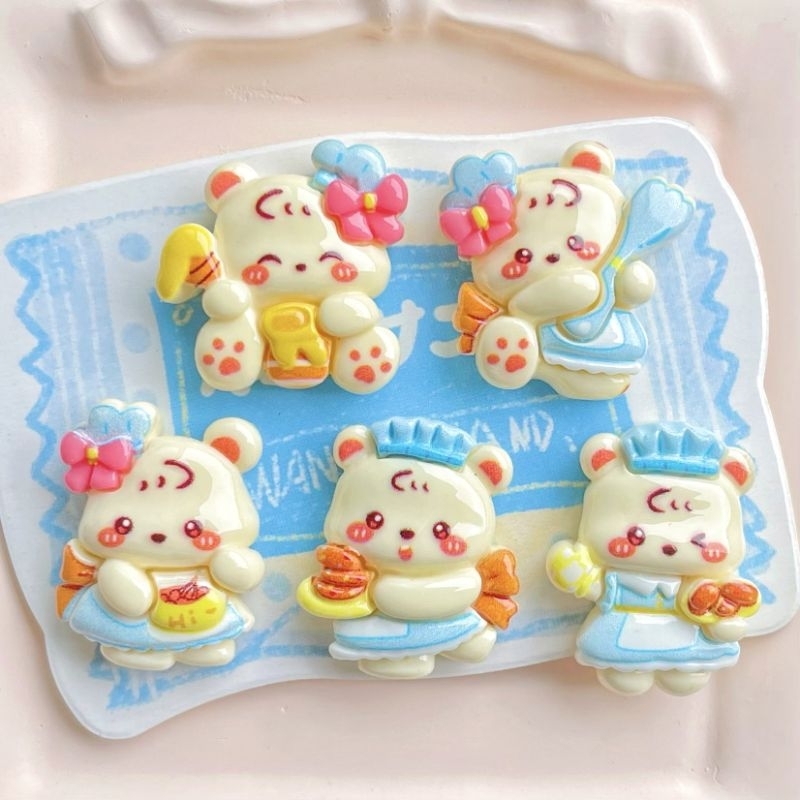 เรซิ่นdiy/จิบบิท น้องหมีทำขนมจำนวน 5 ชิ้น(สามารถเลือกเป็นเรซิ่นหรือจิบบิทได้)