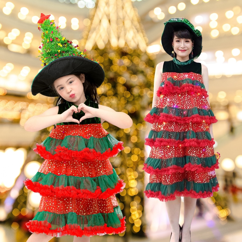 ชุดคริสต์มาส ปาร์ตี้ ปีใหม่ ไฟกระพริบ Christmas Dress ชุดแฟนซี ชุดงานปีใหม่ คอสเพลย์ ต้นคริสมาสต์