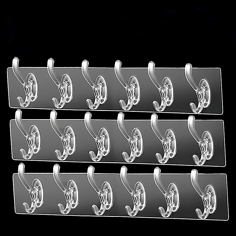 Sobeer 🍻 ตะขอติดผนังแบบใส ไม่ต้องเจาะ มี6แถวที่แขวนของได้ กาวหนา ทนทาน ใช้งานได้ทุกพพื้นผิว