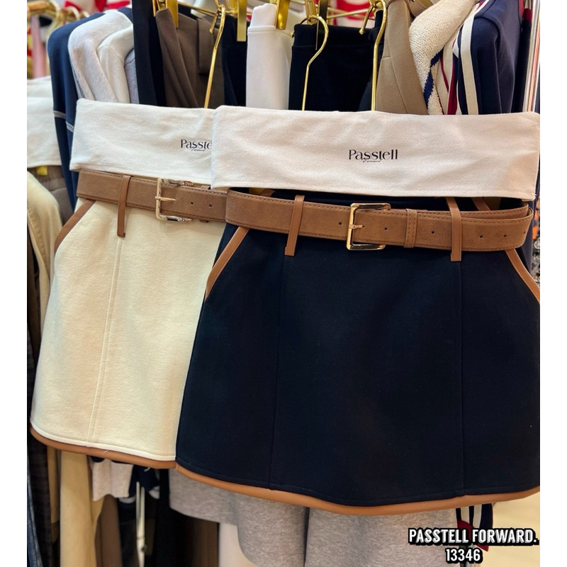 #passtell13346 Korea bodycon with belt กระโปรงบอดี้คอนซิปข้าง มีซับใน ดีเทลเล่นขอบน้ำตาลหนัง แถมเข็มขัดสีน้ำตาล