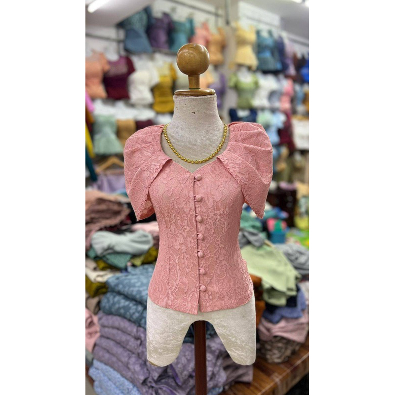 เสื้อลูกไม้ แต่งแขน กระดุมหน้า(new) อก34-42