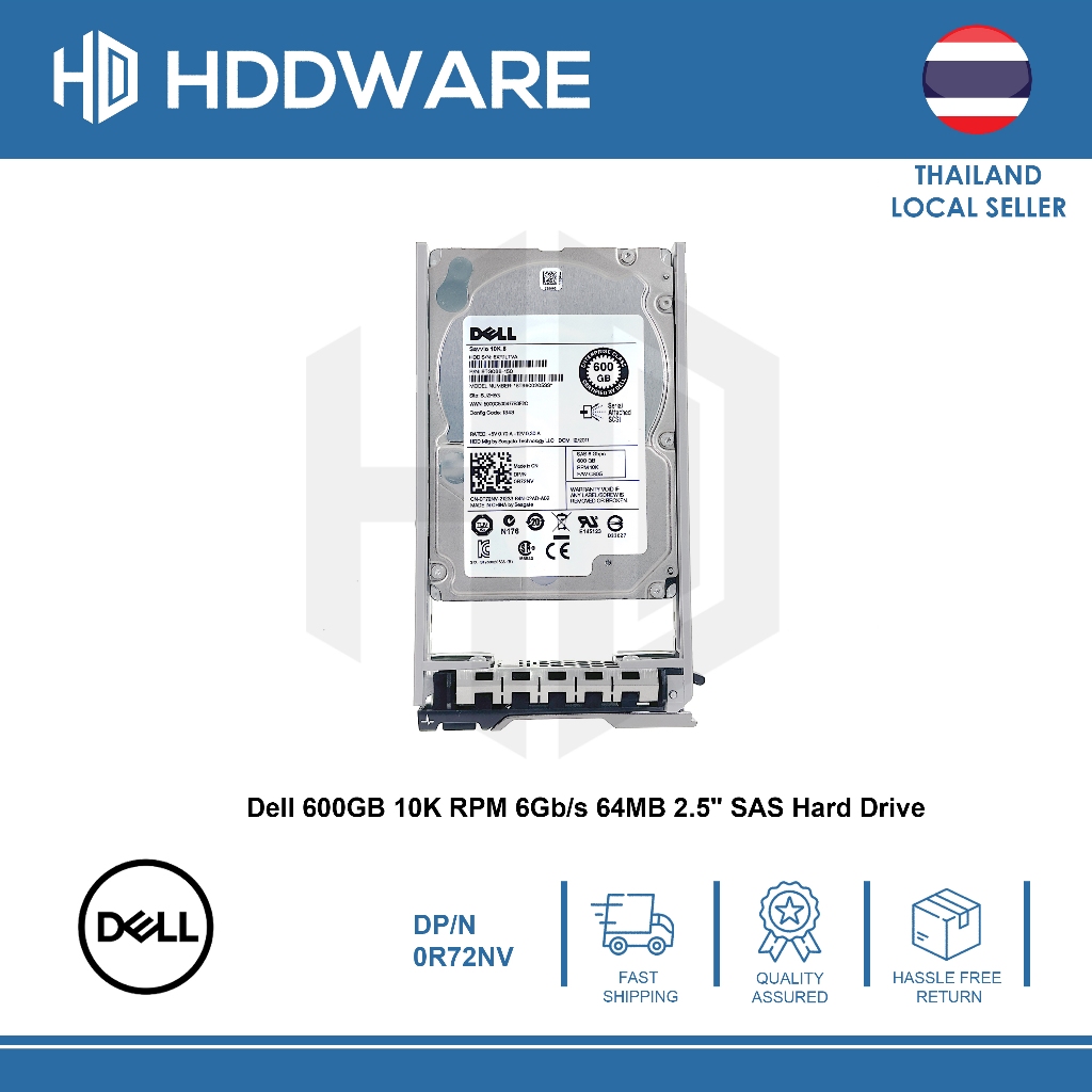 DELL 4TB 7.2K 12G SAS 3.5" 512n HDD // R72NV // 0R72NV // ST9600205SS // 9TG066-150