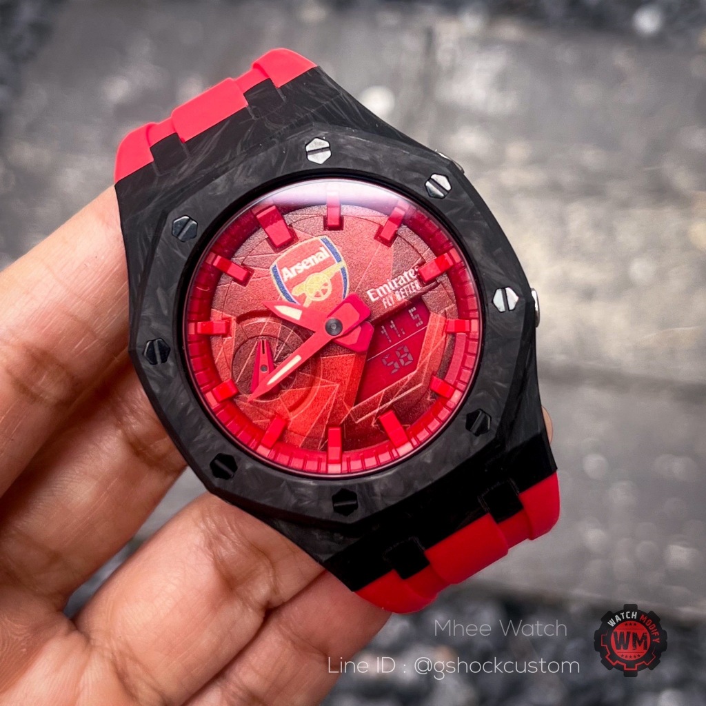 G-SHOCK Ga-2100 Customized Arsenal FC Carbon Fiber Red Rubber Strap