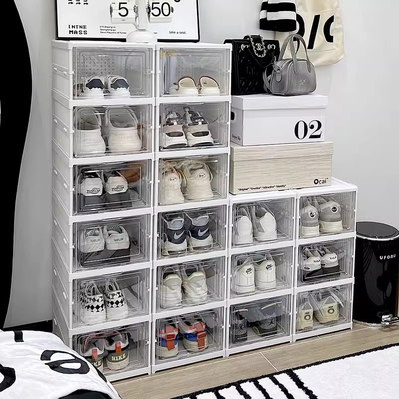 กล่องวางรองเท้า พับเก็บได้ ตู้วางรองเท้า ชั้นวางรองเท้า เปิดฝาด้านหน้า กล่องรองเท้า - รูปที่ 4