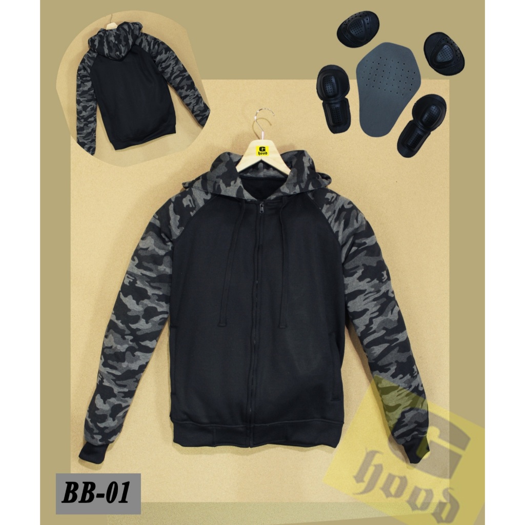เสื้อฮู้ดการ์ดลายพราง สำหรับขับขี่มอเตอร์ไซค์ พร้อมการ์ดแข็ง ป้องกัน 5 จุด