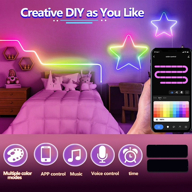 นีออน RGB IC ไฟ LED ไฟแถบไฟ 5V-24 V ควบคุมบลูทูธกันน้ำได้ทำงาน 5 เมตร 10 เมตร ยืดหยุ่นแถบไฟตกแต่งในร่มและกลางแจ้ง - รูปที่ 2