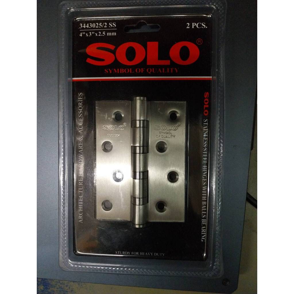 SOLO บานพับ 4X3 นิ้ว SOLO รุ่น 3443025 สีสเตนเลส แพ็ก 2 ชิ้น