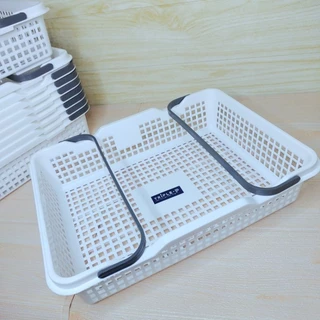 (หนา)basket with handle ตะกร้าหูหิ้ว A4 ซ้อนได้ 26×35.5×9 cm. พร้อมส่ง